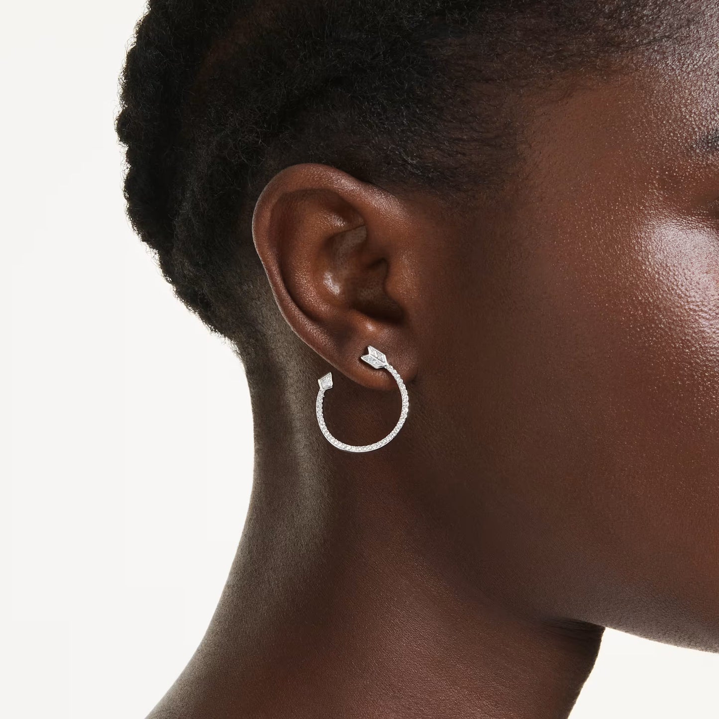 Idyllia hoop earrings, Mixed cuts, Arrow, White, Rhodium plated