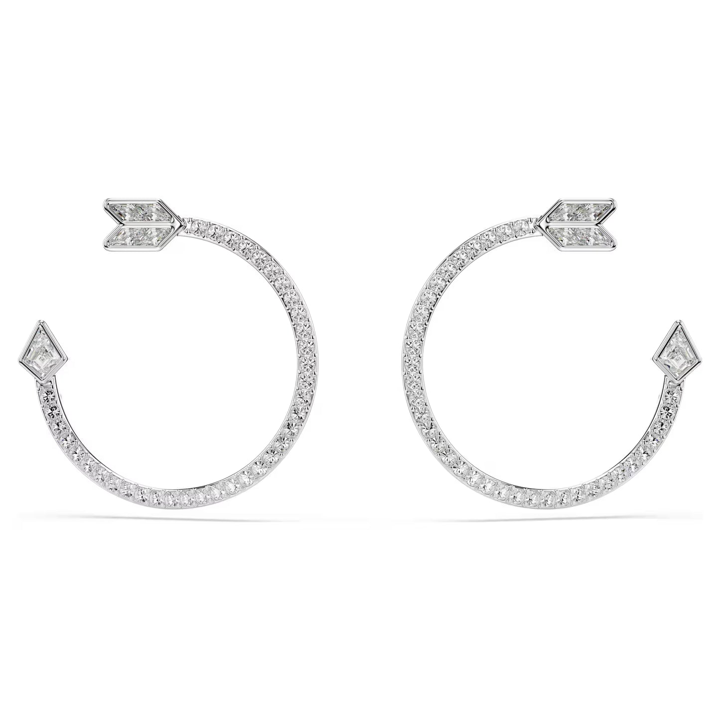 Idyllia hoop earrings, Mixed cuts, Arrow, White, Rhodium plated