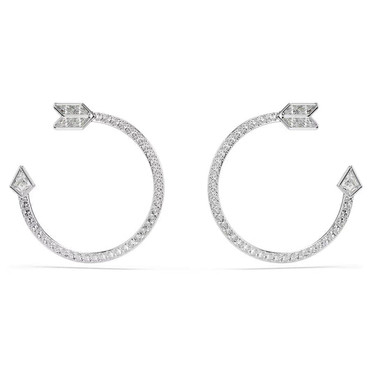 Idyllia hoop earrings, Mixed cuts, Arrow, White, Rhodium plated