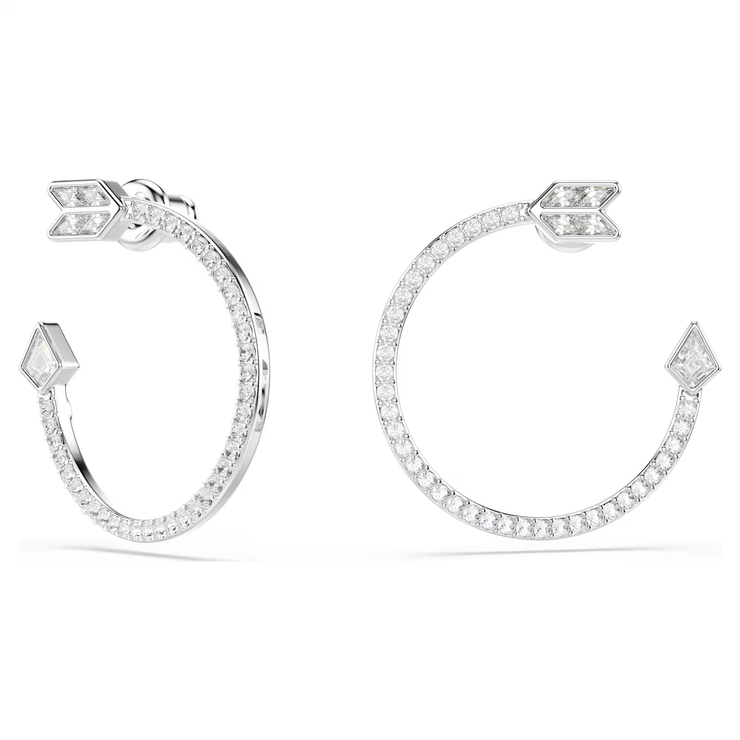 Idyllia hoop earrings, Mixed cuts, Arrow, White, Rhodium plated