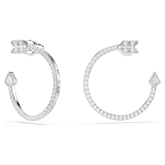 Idyllia hoop earrings, Mixed cuts, Arrow, White, Rhodium plated