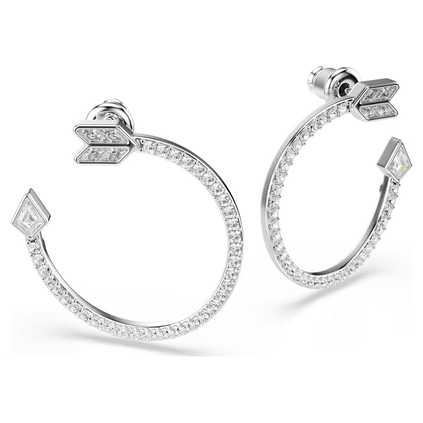 Idyllia hoop earrings, Mixed cuts, Arrow, White, Rhodium plated
