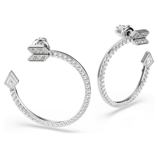 Idyllia hoop earrings, Mixed cuts, Arrow, White, Rhodium plated