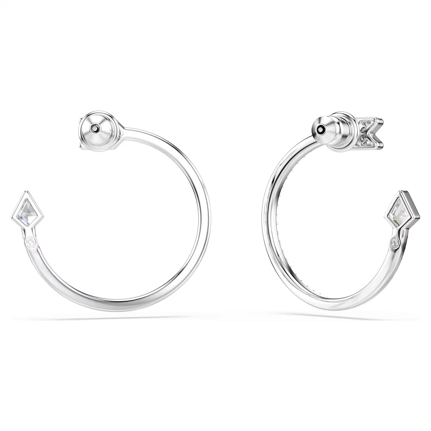 Idyllia hoop earrings, Mixed cuts, Arrow, White, Rhodium plated