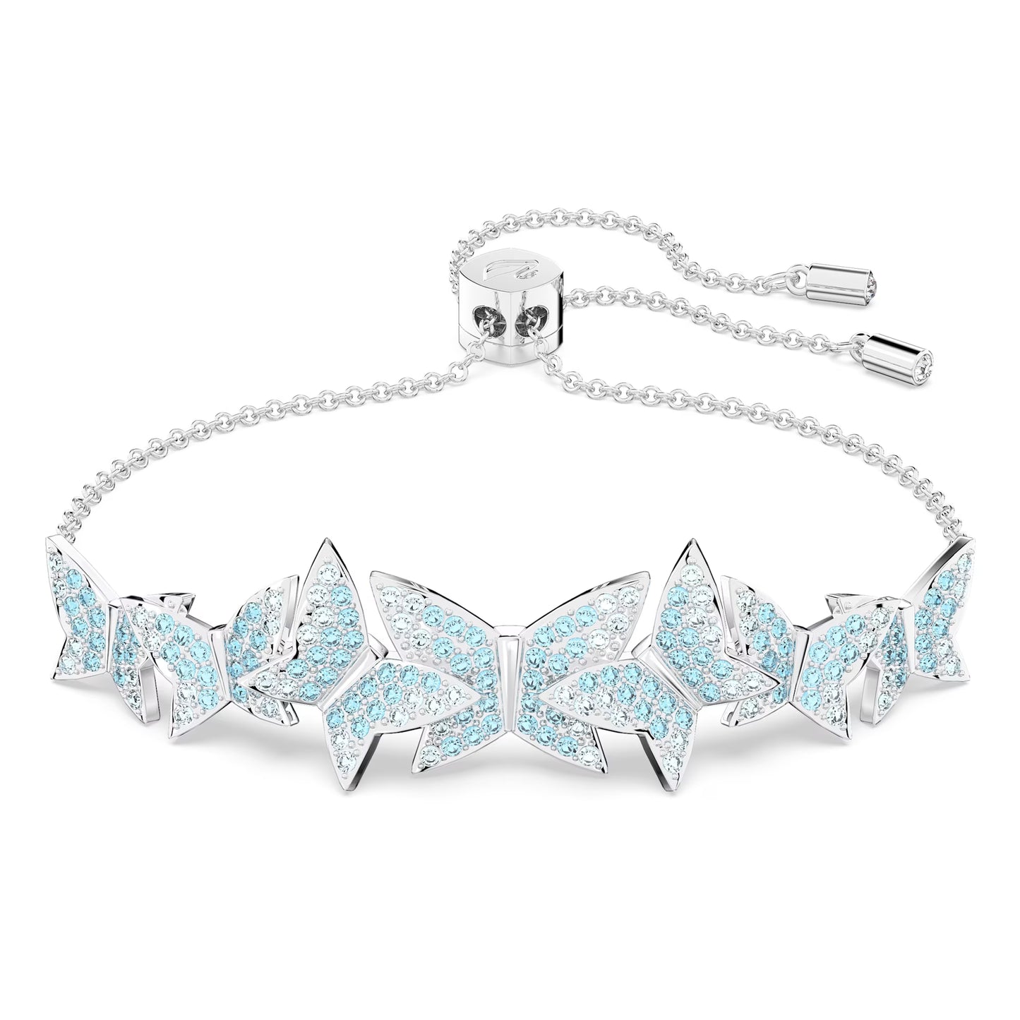 Lilia bracelet, Butterfly, Blue, Rhodium plated