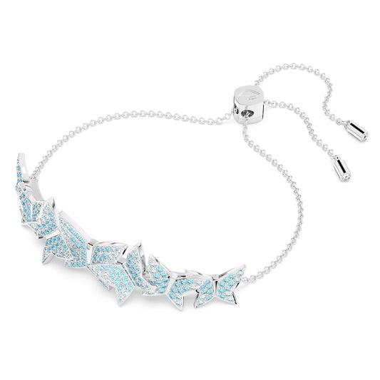 Lilia bracelet, Butterfly, Blue, Rhodium plated
