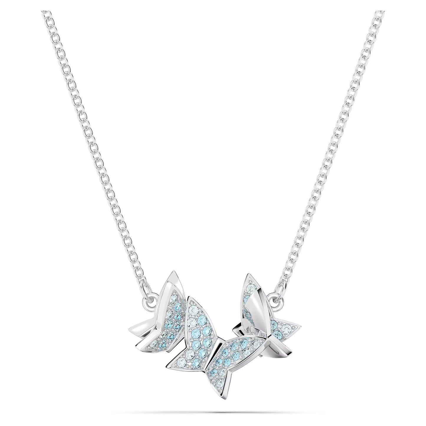 Idyllia Lilia necklace, Butterfly, Blue, Rhodium plated