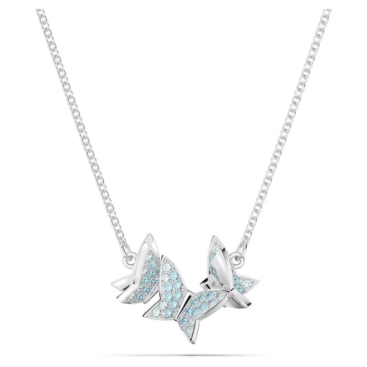 Idyllia Lilia necklace, Butterfly, Blue, Rhodium plated