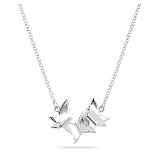 Idyllia Lilia necklace, Butterfly, Blue, Rhodium plated