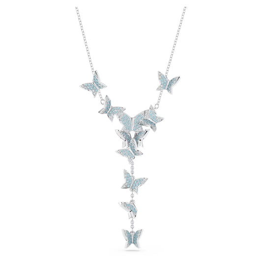 Idyllia Lilia Y necklace, Butterfly, Blue, Rhodium plated