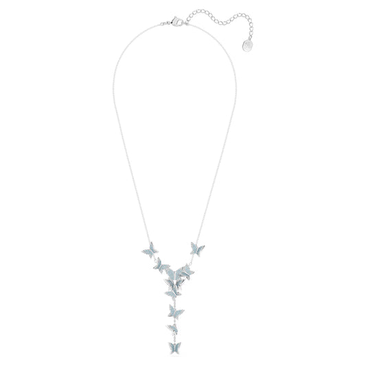 Idyllia Lilia Y necklace, Butterfly, Blue, Rhodium plated