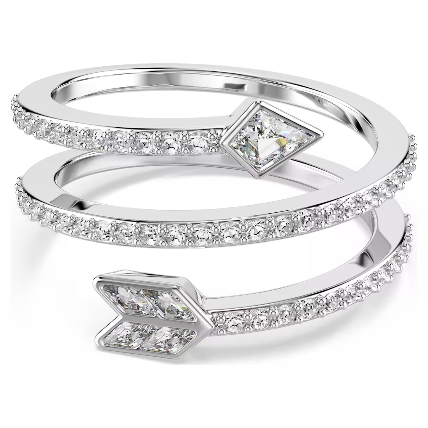 Idyllia motif ring, Mixed cuts, Arrow, White, Rhodium plated
