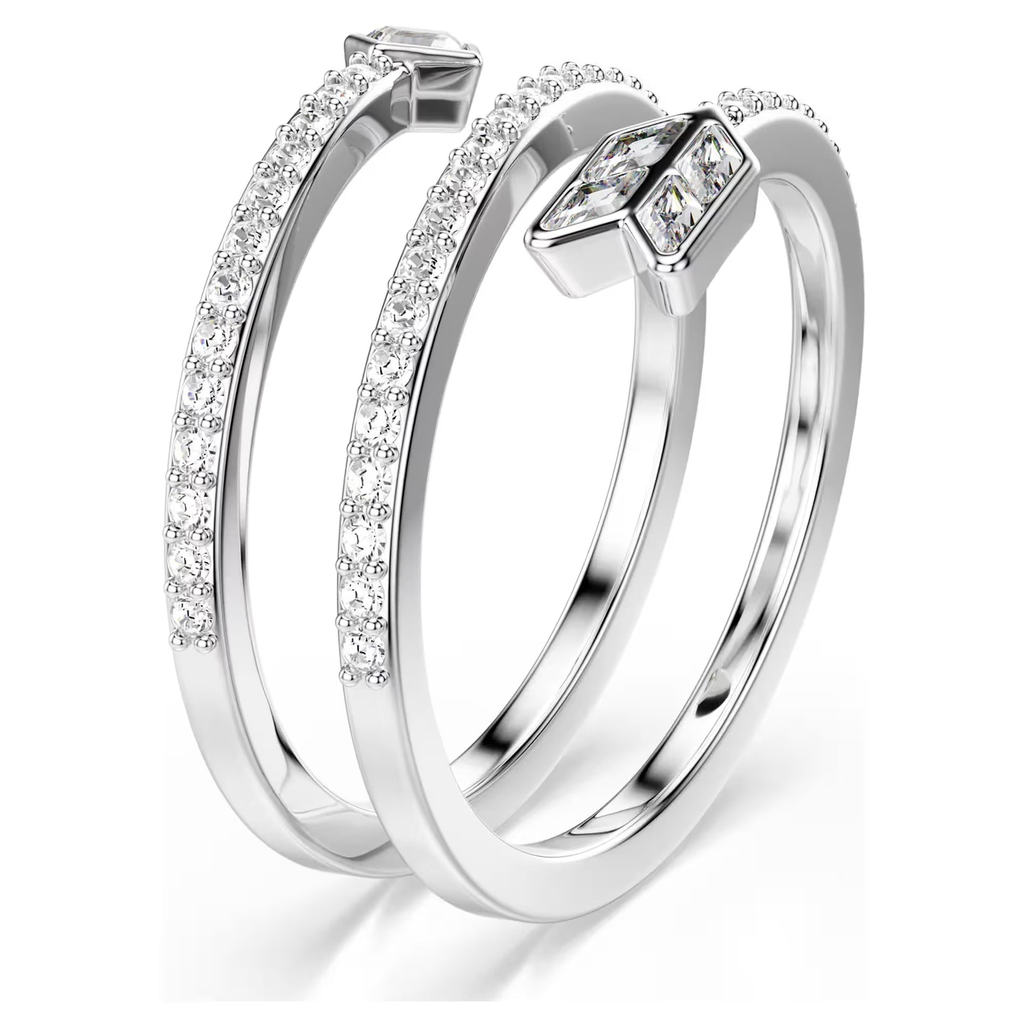 Idyllia motif ring, Mixed cuts, Arrow, White, Rhodium plated