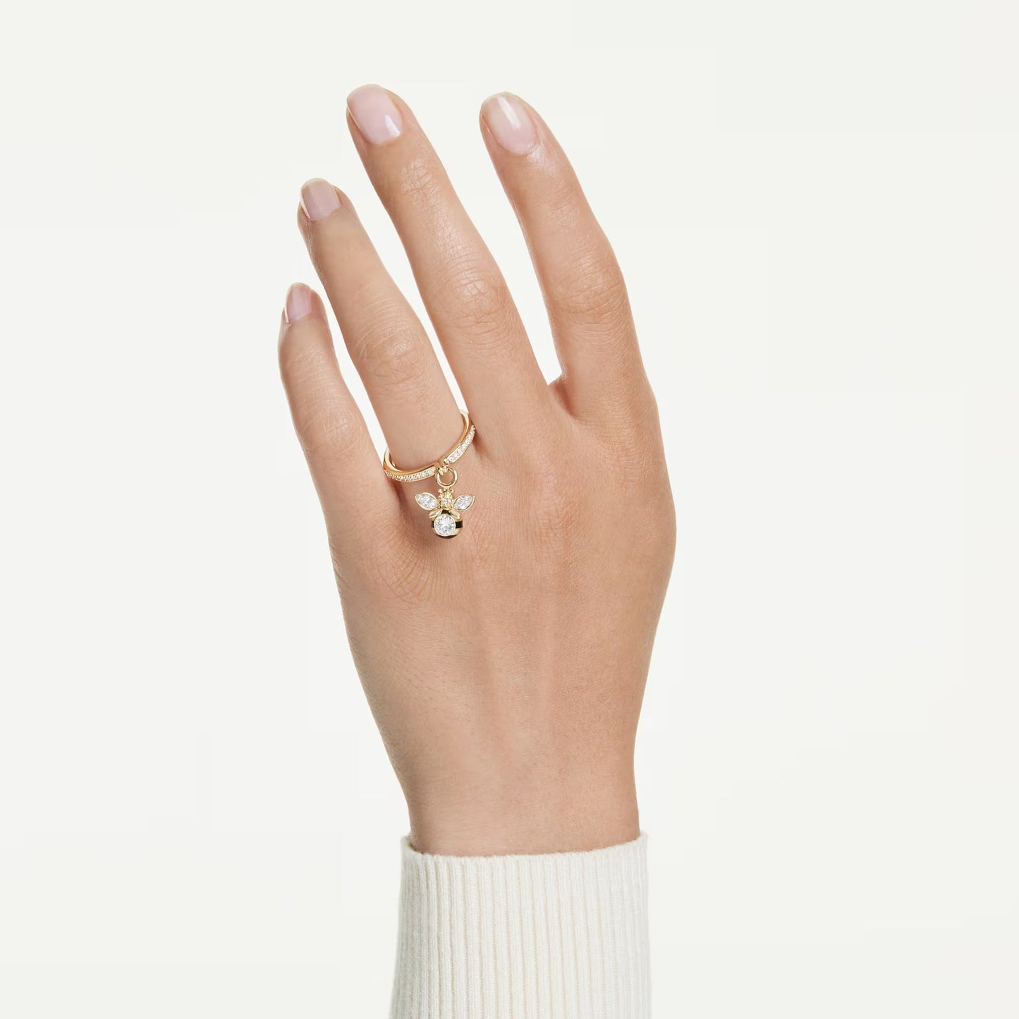 Idyllia motif ring, Mixed cuts, Bee, Multicoloured, Gold-tone plated