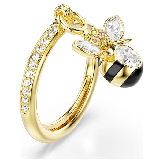 Idyllia motif ring, Mixed cuts, Bee, Multicoloured, Gold-tone plated