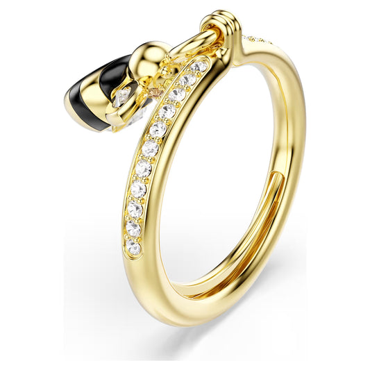 Idyllia motif ring, Mixed cuts, Bee, Multicoloured, Gold-tone plated