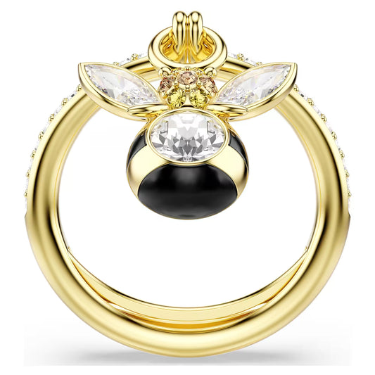 Idyllia motif ring, Mixed cuts, Bee, Multicoloured, Gold-tone plated