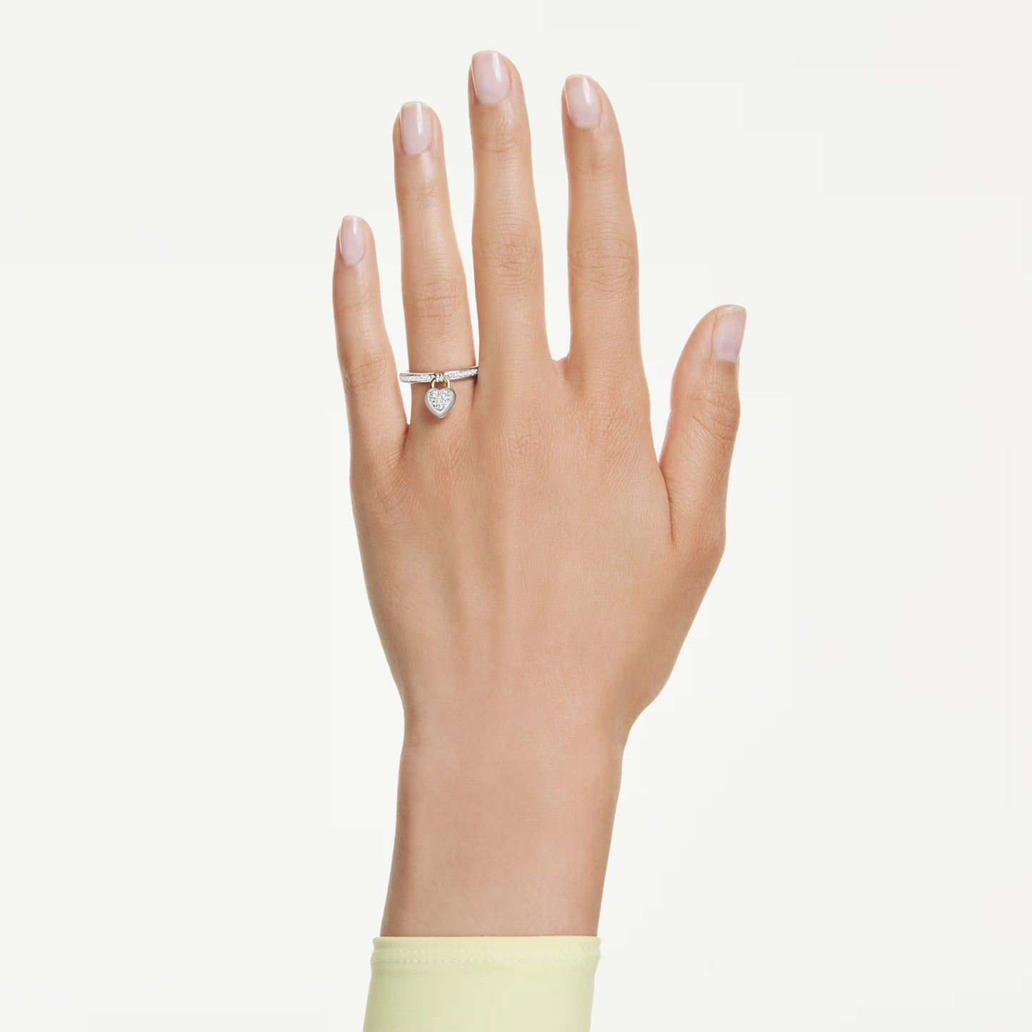 Idyllia motif ring, Mixed cuts, Heart, Pink, Mixed metal finish