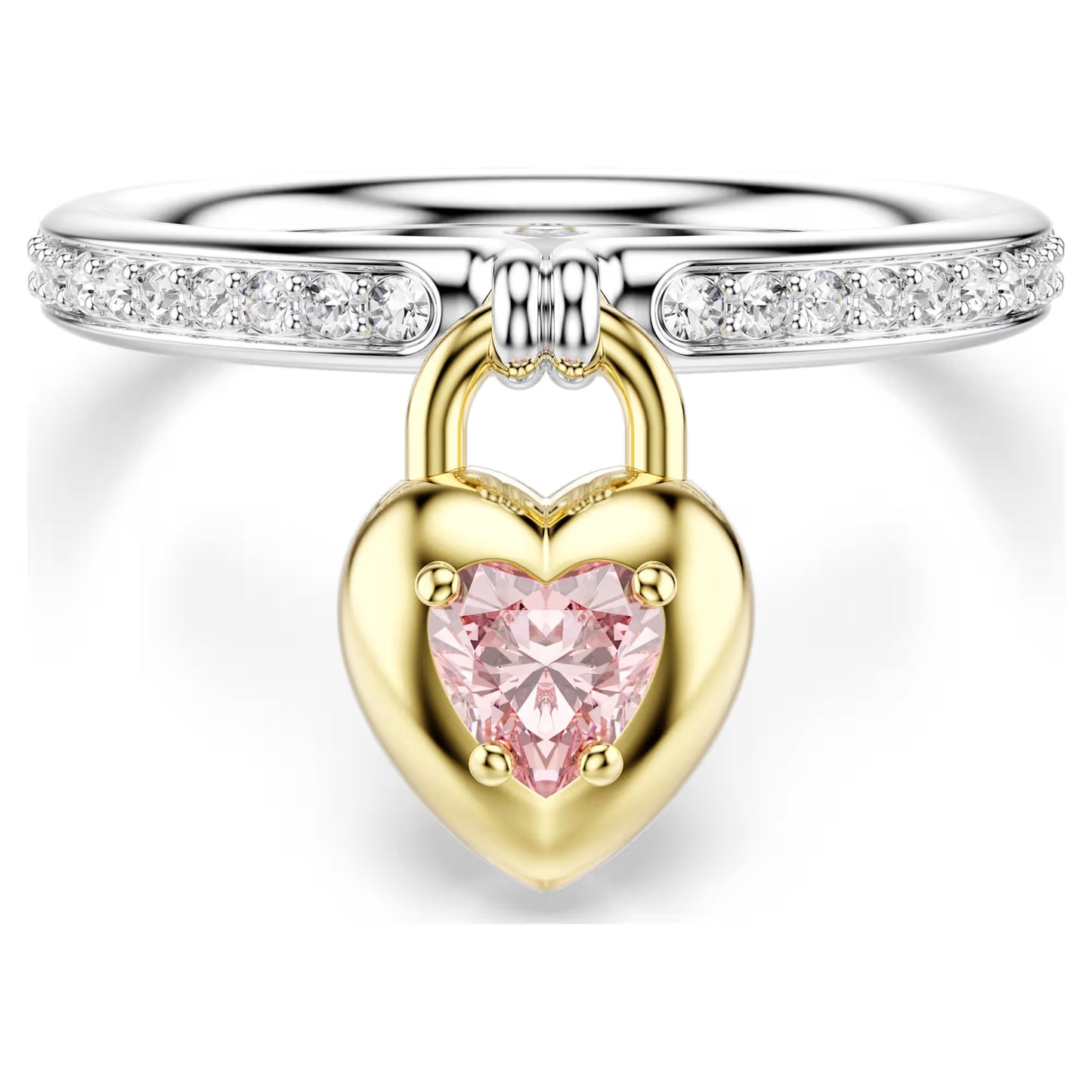 Idyllia motif ring, Mixed cuts, Heart, Pink, Mixed metal finish