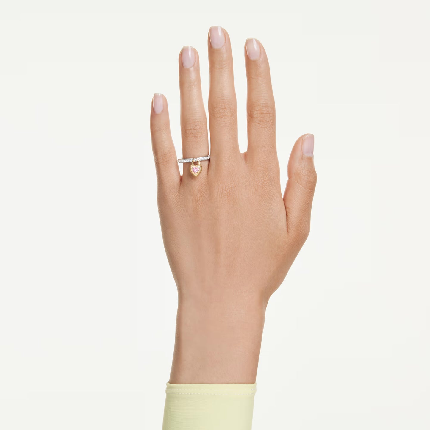 Idyllia motif ring, Mixed cuts, Heart, Pink, Mixed metal finish