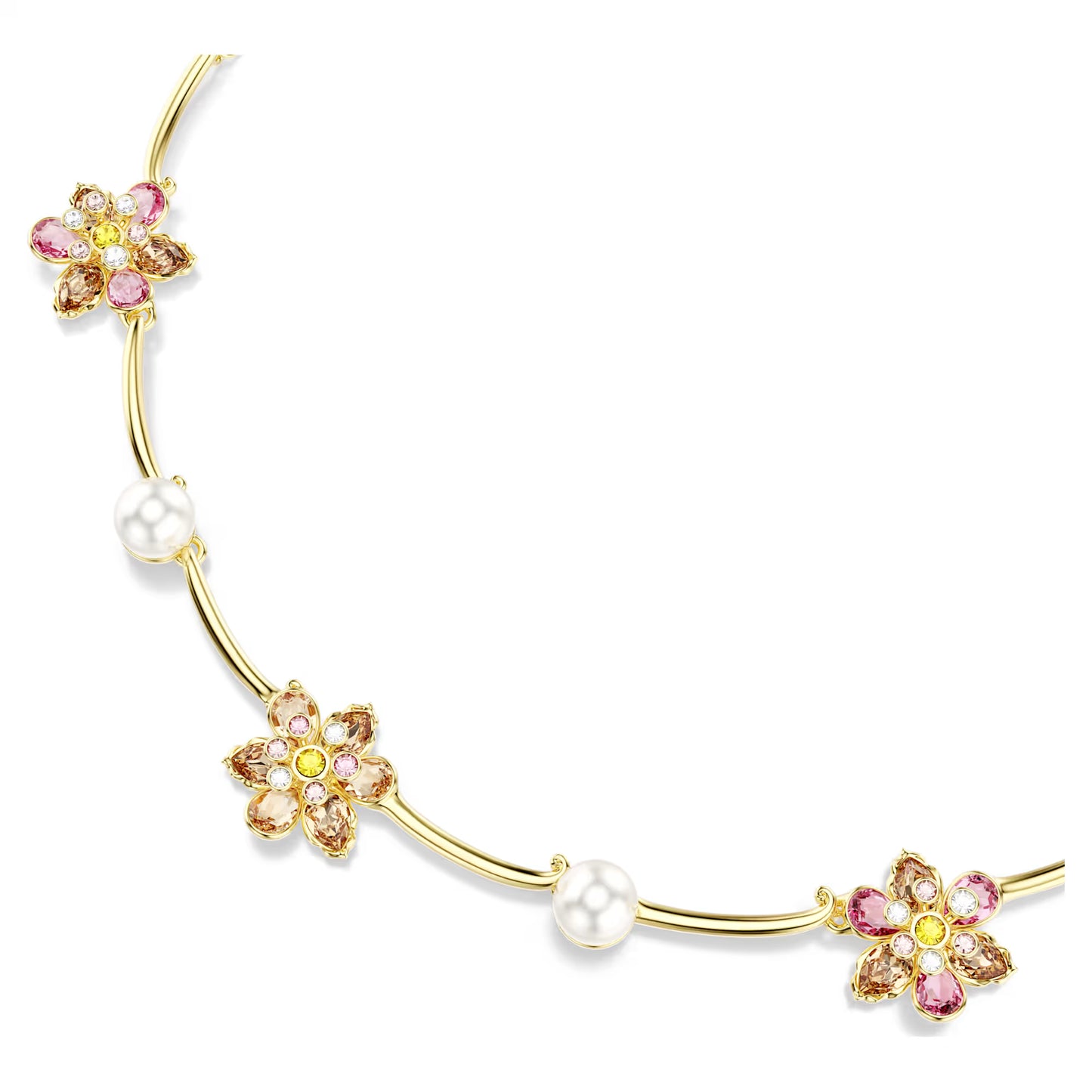 Idyllia necklace, Crystal pearl, Mixed cuts, Flower, Multicoloured, Gold-tone plated