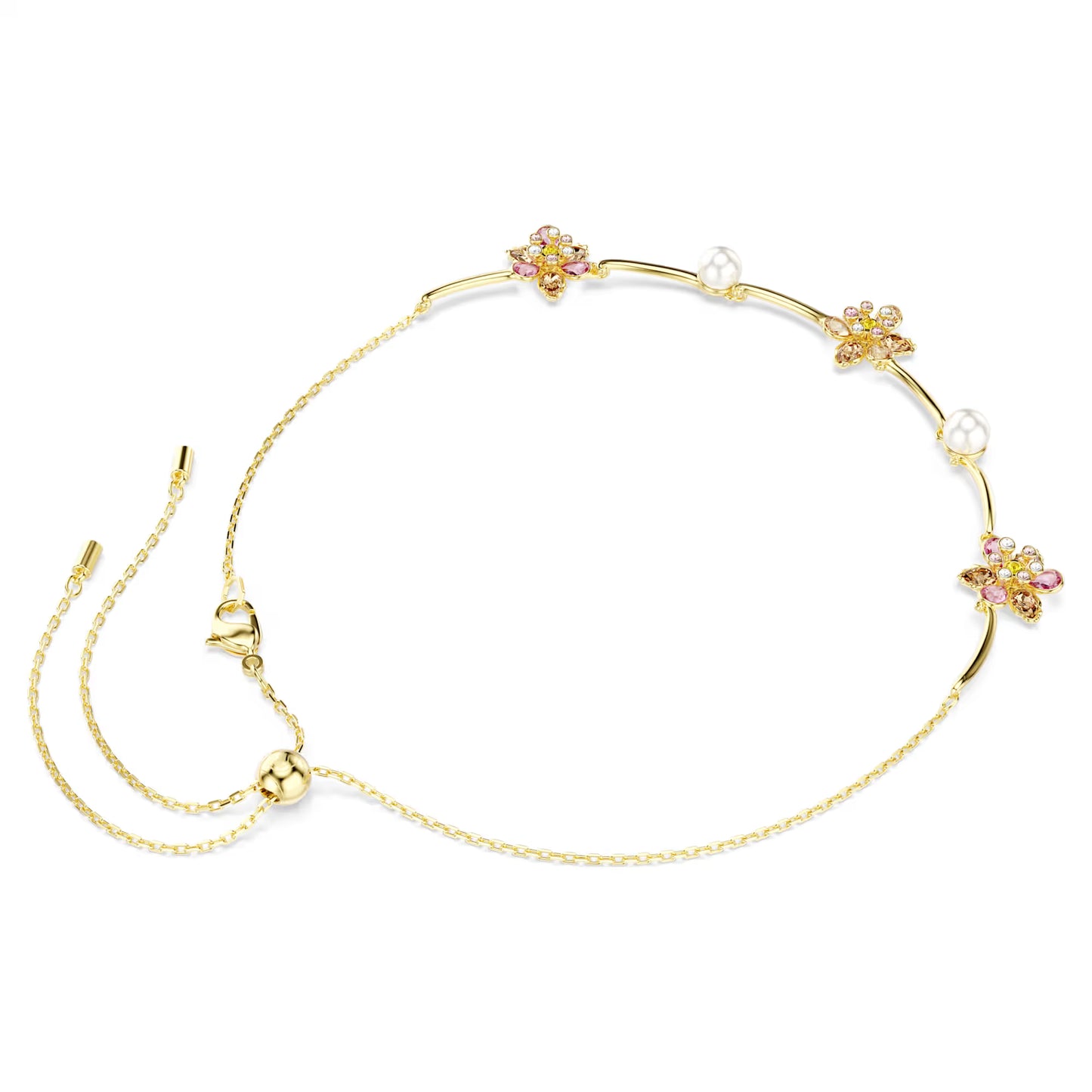 Idyllia necklace, Crystal pearl, Mixed cuts, Flower, Multicoloured, Gold-tone plated