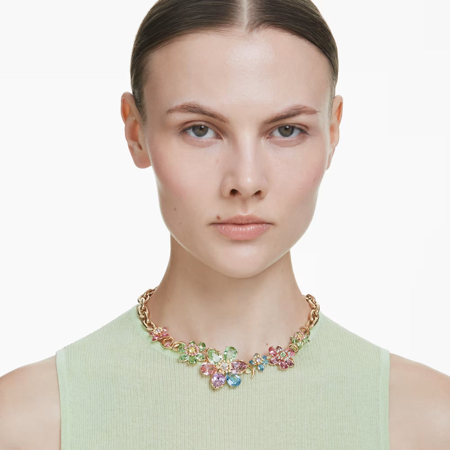 Idyllia necklace, Mixed cuts, Flower, Multicoloured, 18k gold finish