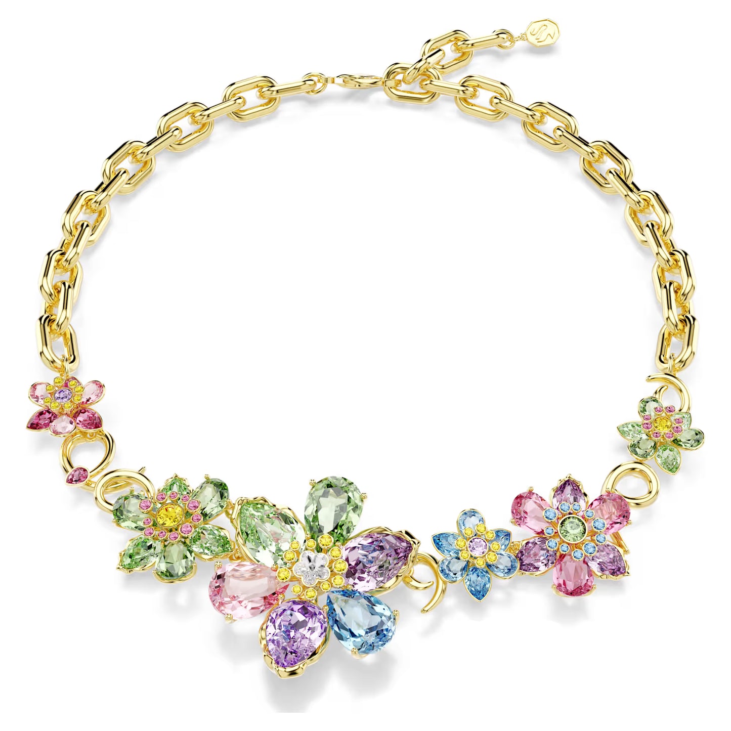 Idyllia necklace, Mixed cuts, Flower, Multicoloured, 18k gold finish