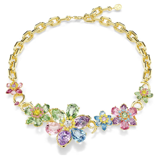 Idyllia necklace, Mixed cuts, Flower, Multicoloured, 18k gold finish
