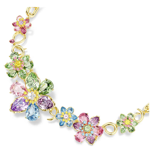 Idyllia necklace, Mixed cuts, Flower, Multicoloured, 18k gold finish