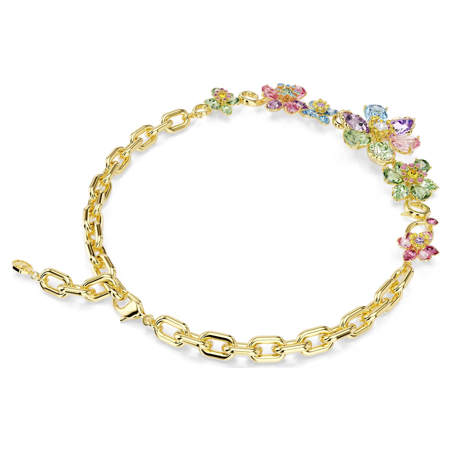 Idyllia necklace, Mixed cuts, Flower, Multicoloured, 18k gold finish