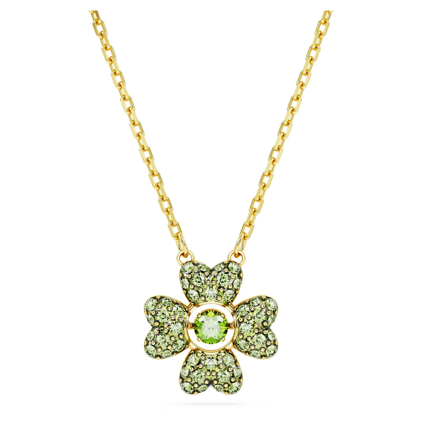 Idyllia pendant, Clover, Green, Gold-tone plated