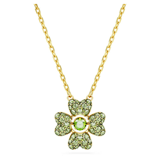 Idyllia pendant, Clover, Green, Gold-tone plated