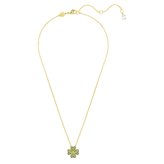 Idyllia pendant, Clover, Green, Gold-tone plated