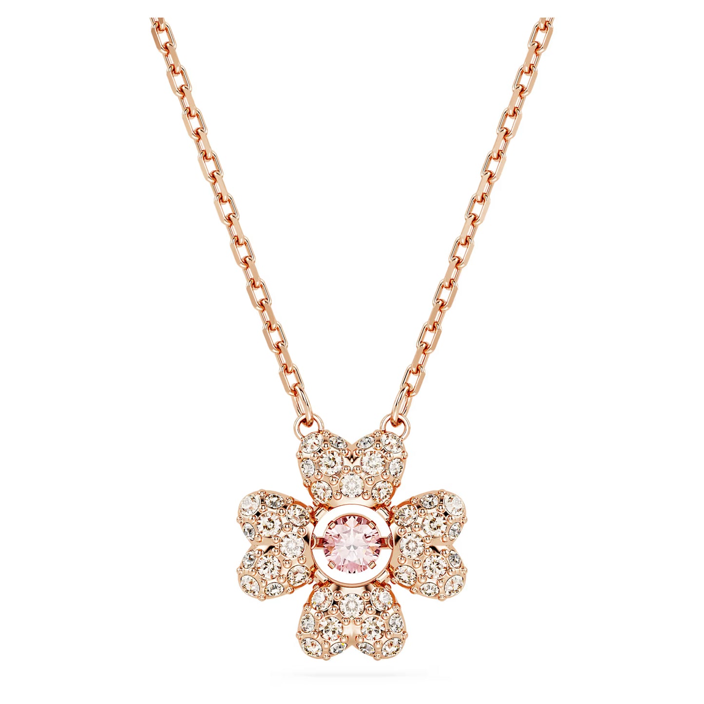 Idyllia pendant, Clover, White, Rose gold-tone pla