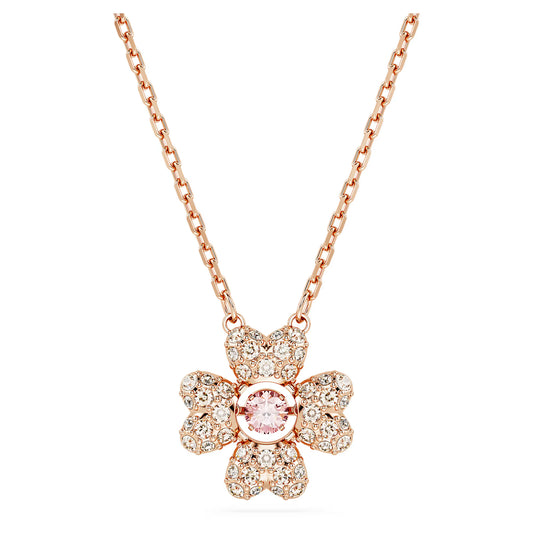Idyllia pendant, Clover, White, Rose gold-tone pla
