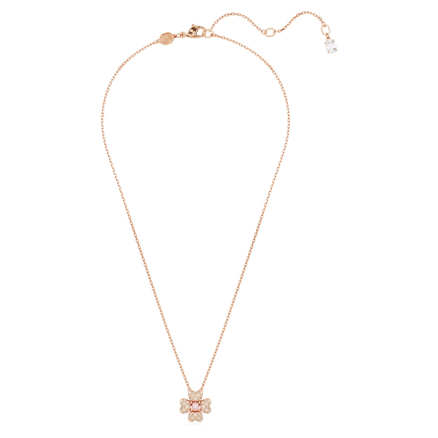 Idyllia pendant, Clover, White, Rose gold-tone pla