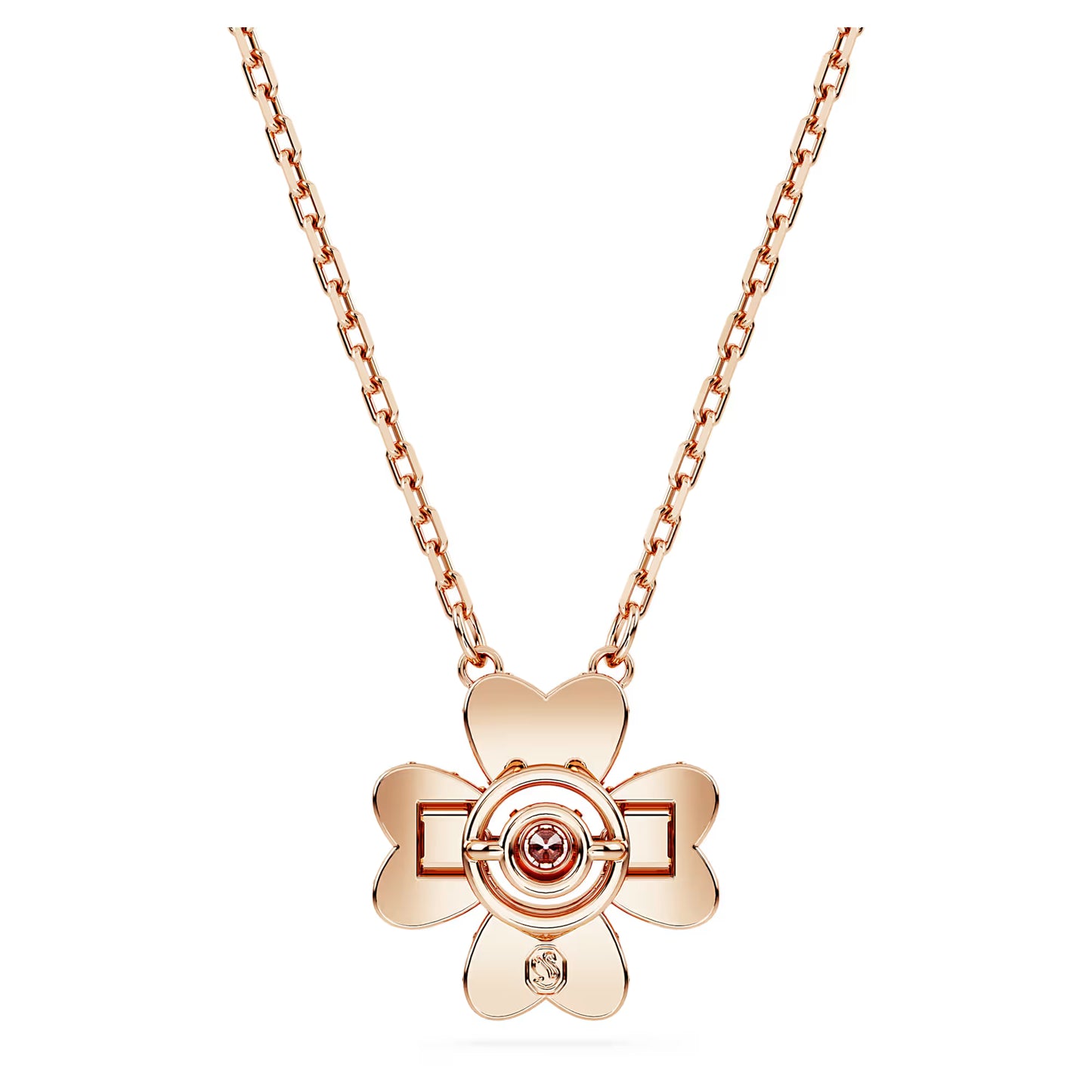Idyllia pendant, Clover, White, Rose gold-tone pla