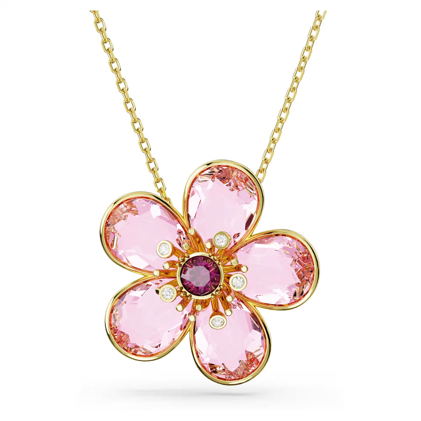Florere pendant, Flower, Pink, Gold-tone plated