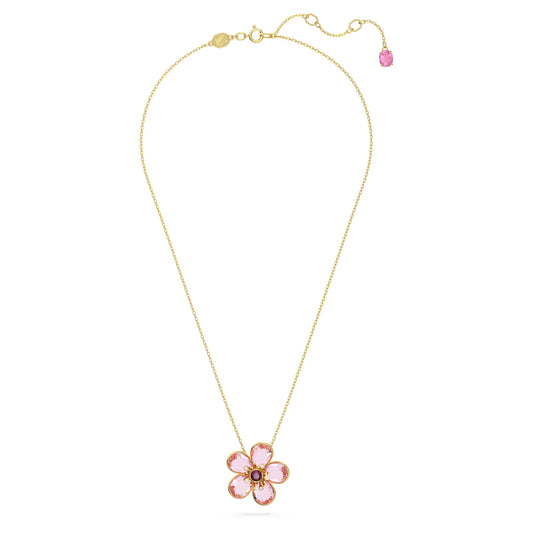 Florere pendant, Flower, Pink, Gold-tone plated