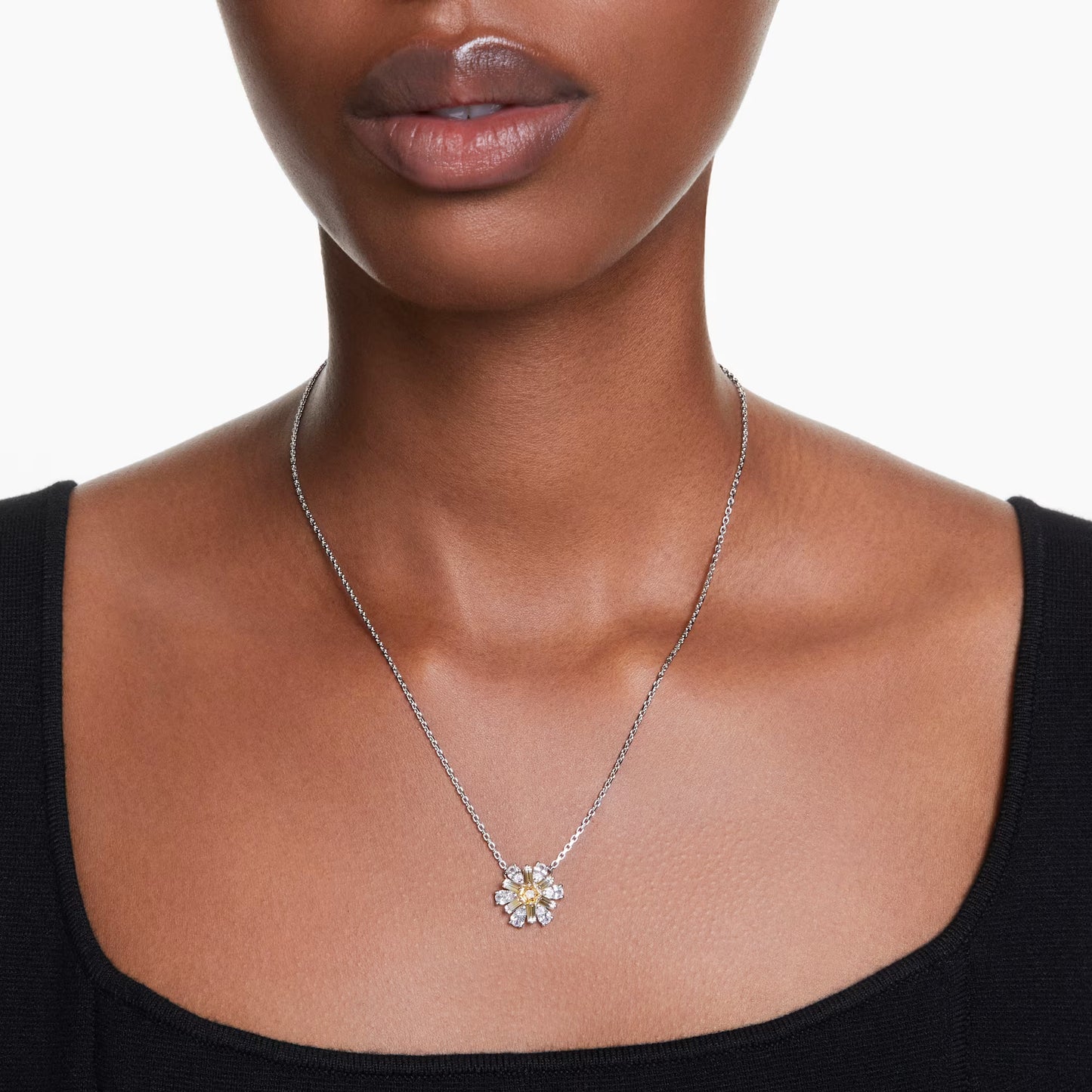 Idyllia pendant, Flower, Yellow, Rhodium Plated