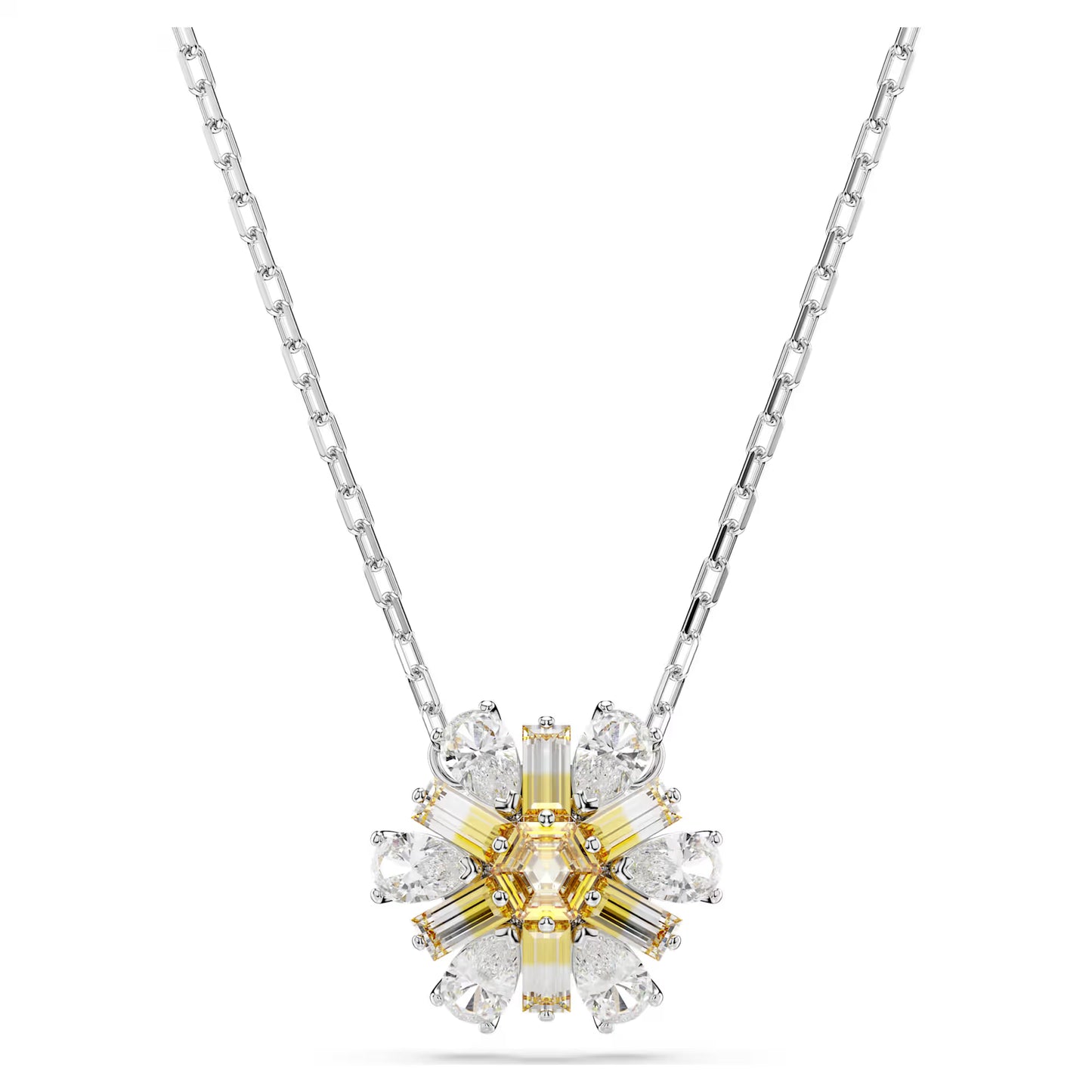 Idyllia pendant, Flower, Yellow, Rhodium Plated