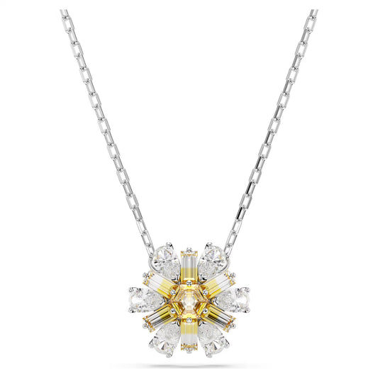 Idyllia pendant, Flower, Yellow, Rhodium Plated