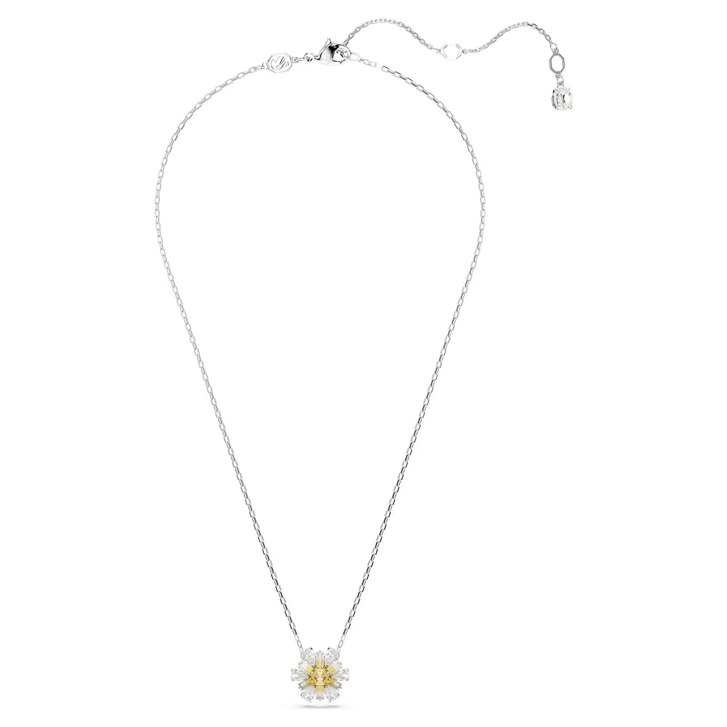 Idyllia pendant, Flower, Yellow, Rhodium Plated