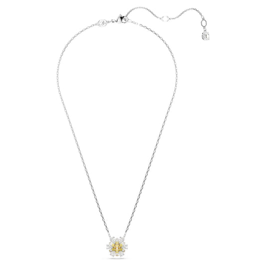 Idyllia pendant, Flower, Yellow, Rhodium Plated