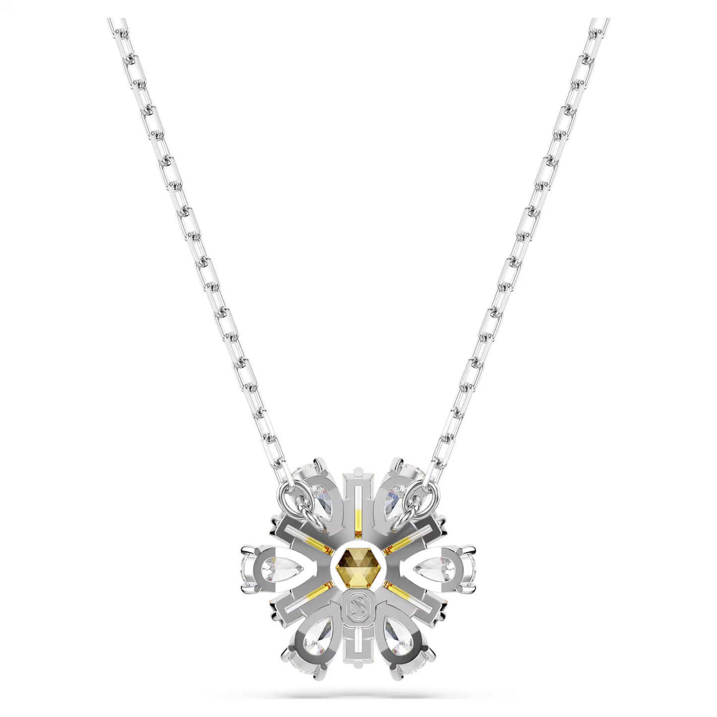 Idyllia pendant, Flower, Yellow, Rhodium Plated