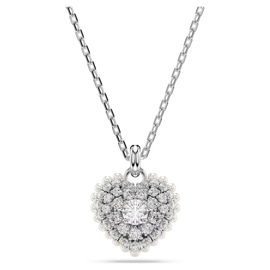 Hyperbola pendant, Heart, White, Rhodium plated