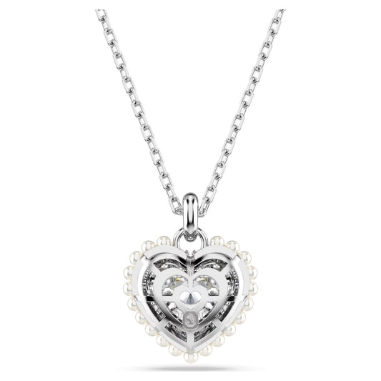 Hyperbola pendant, Heart, White, Rhodium plated