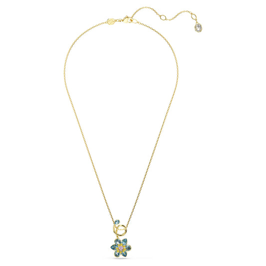 Idyllia pendant, Mixed cuts, Flower, Blue, Gold