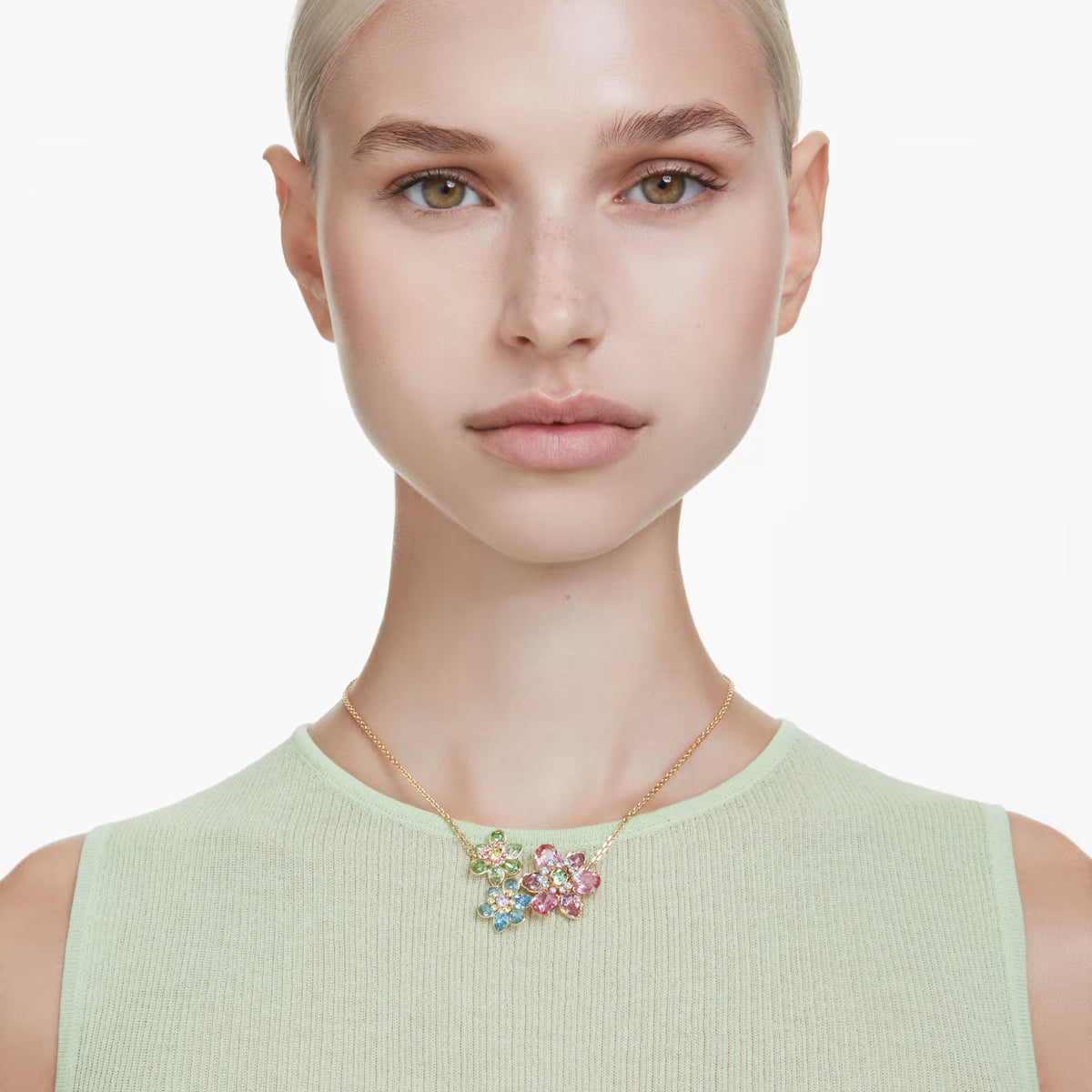 Idyllia pendant, Mixed cuts, Flower, Multicoloured, 18K gold finish